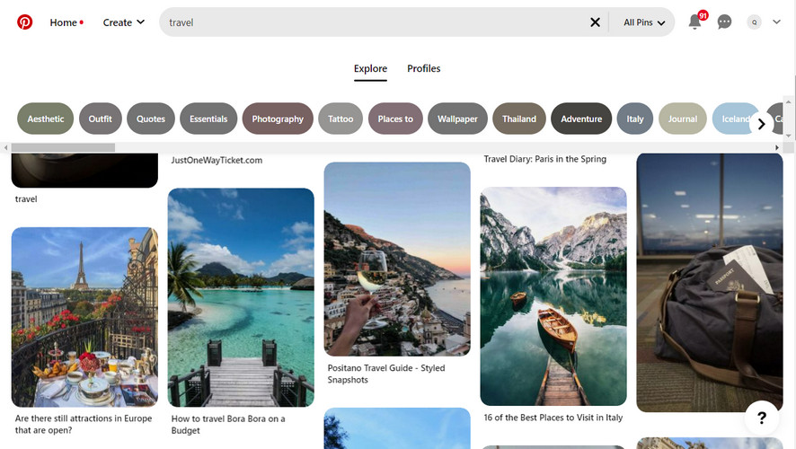 Pinterest to promote travel agency website