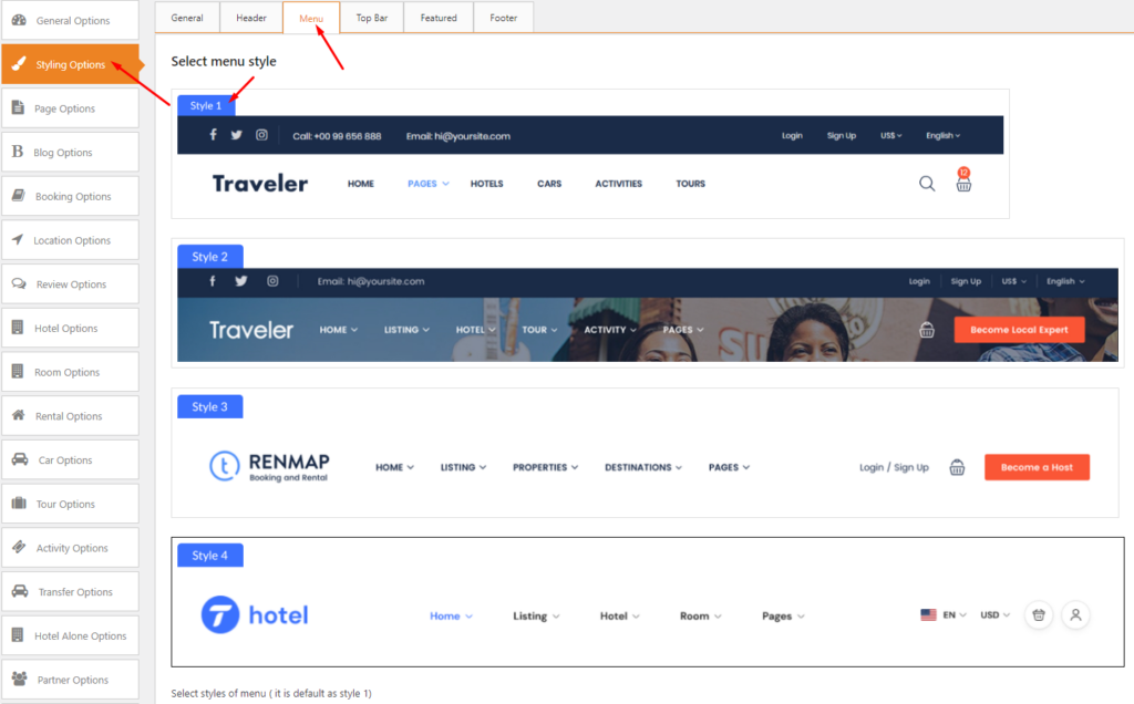 How to change menu style? | TRAVELER THEME