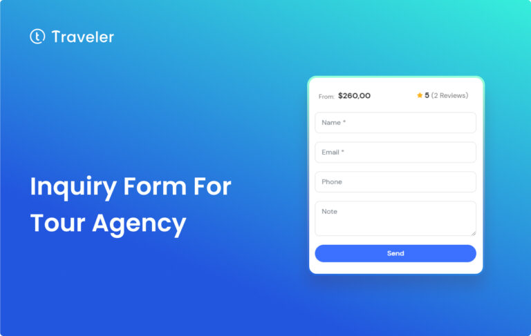 Inquiry Form for Tour Agency Home